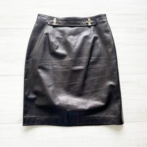 Vintage Celine 100% Lamb Skin Leather Black Pencil Skirt Size FR 38 / US Small